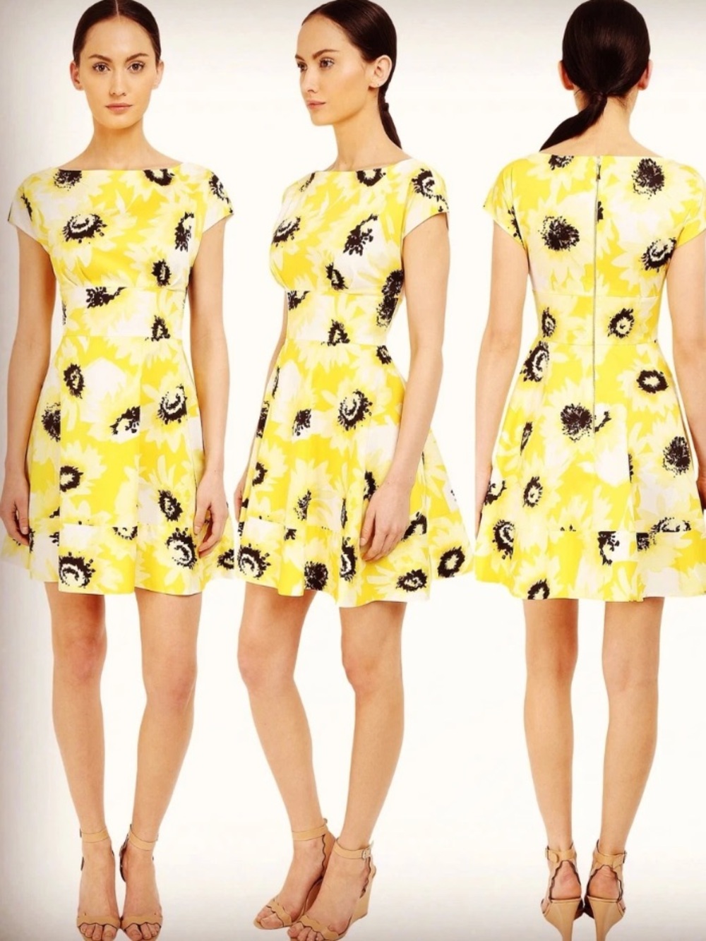 Kate Spade Fiorella Yellow & White Sunflower Dress with Black Floral Center